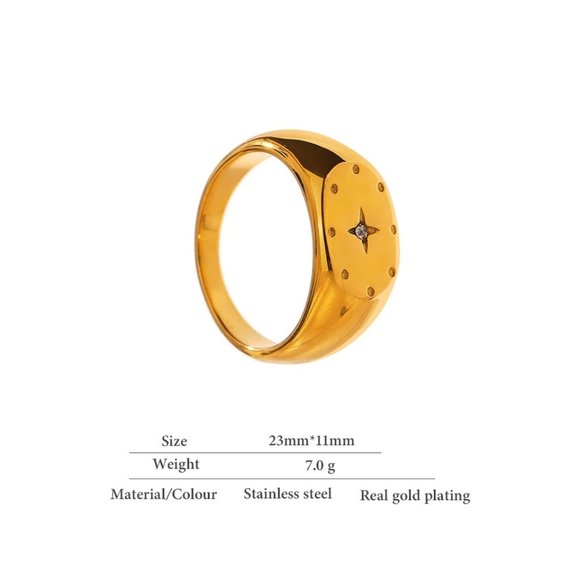 New 18K Gold Plated Diamond Star Signet Ring - Picture 2 of 5